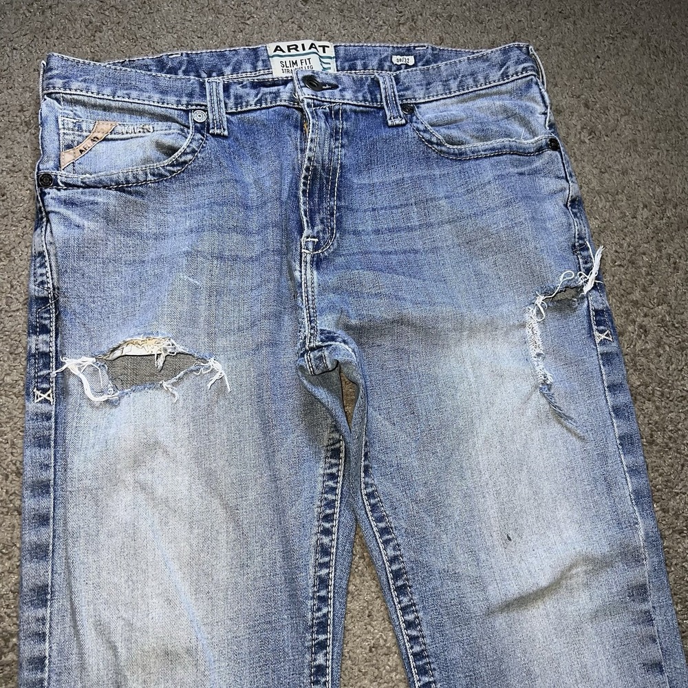 Ariat M7 Slim Fit Straight Leg Jeans Mens 38x32 Medium Wash Denim Distressed